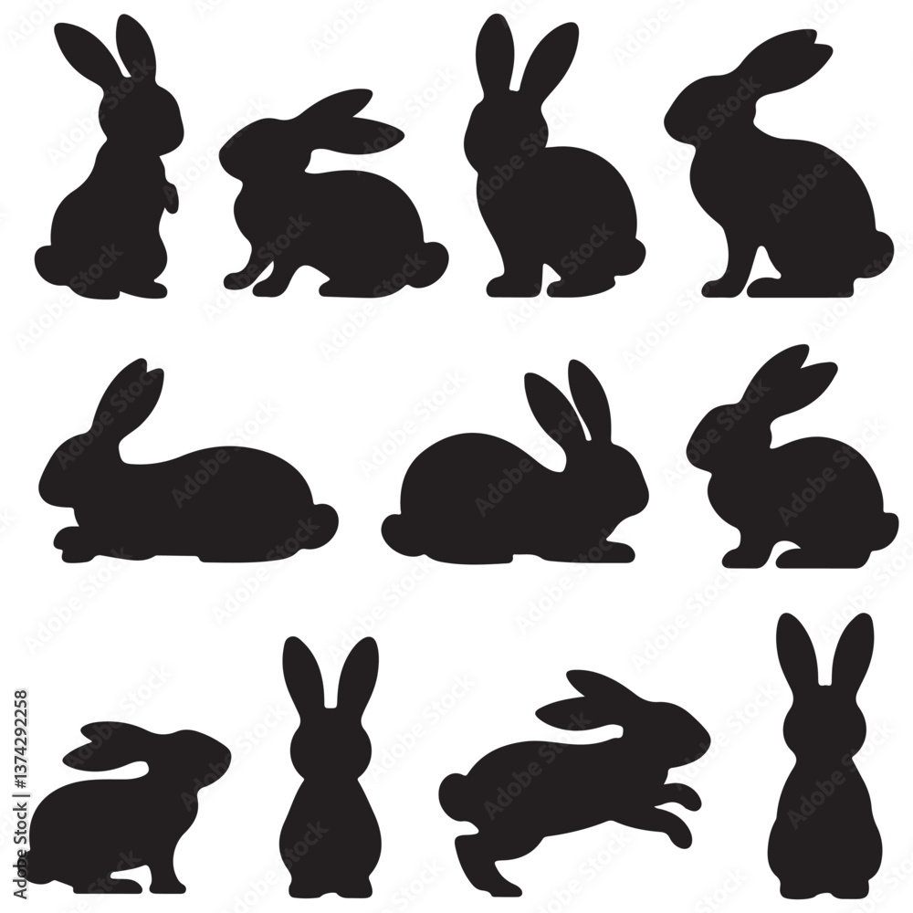 Fototapeta premium set of vector different type of RABBIT, bunny silhouettes