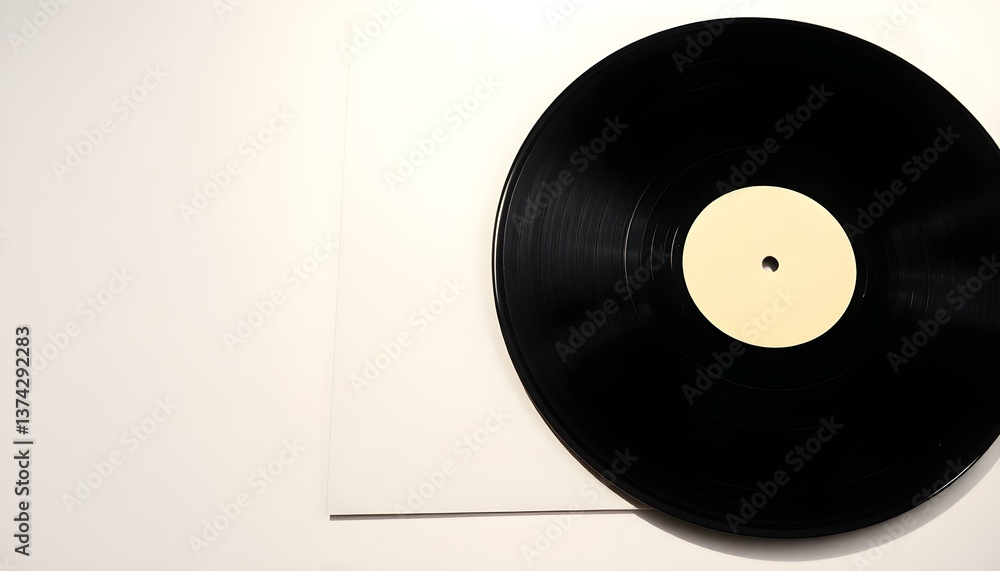 Obraz premium Black Vinyl Record with Cream Label on White Background