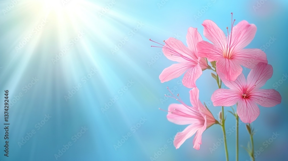 Sunlit Pink Flowers: A Delicate Bloom in Soft Light Sunlit Pink Flowers: A Delicate Bloom in Soft Light