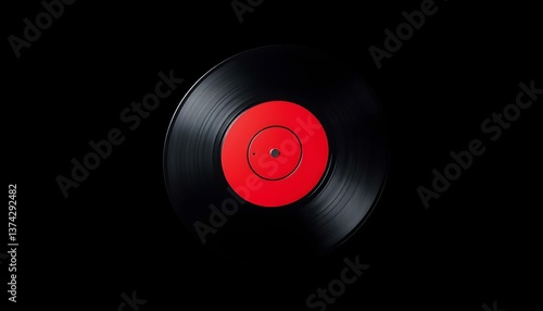 Red Vinyl Record on Black Background - Music Concept
