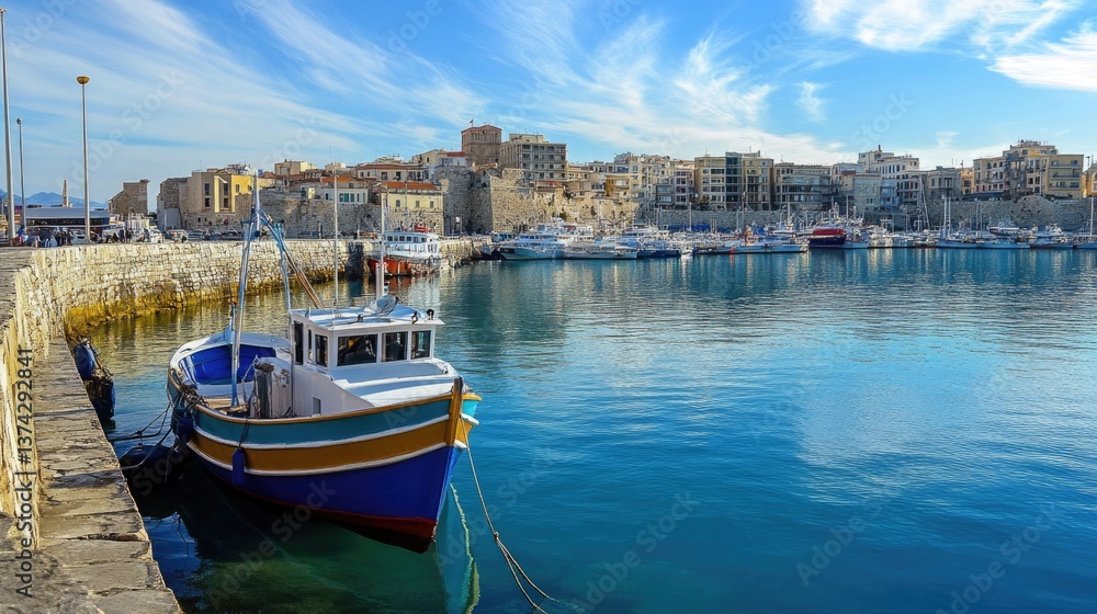 Scenic View of the Venetian Armor Building in the Inner Harbor of Heraklion, Showcasing Ancient Architecture Against the Aegean Sea Scenic View of the Venetian Armor Building in the Inner Harbor of Heraklion, Showcasing Ancient Architecture Against the Aegean Sea