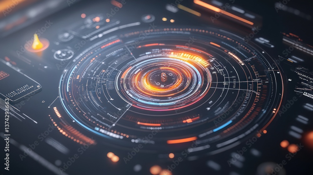 Fototapeta premium Futuristic digital interface with concentric circles