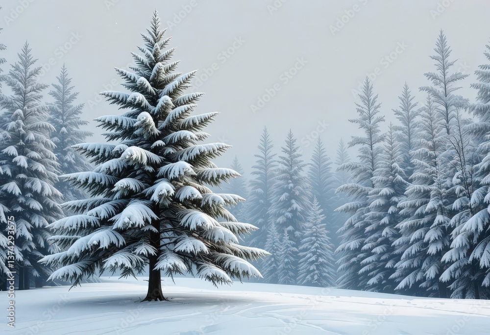 Fototapeta premium Icy Pine Tree Illustration Transparent PNG, Detailed Branches, Winter Holiday Card Element, Seasonal Design