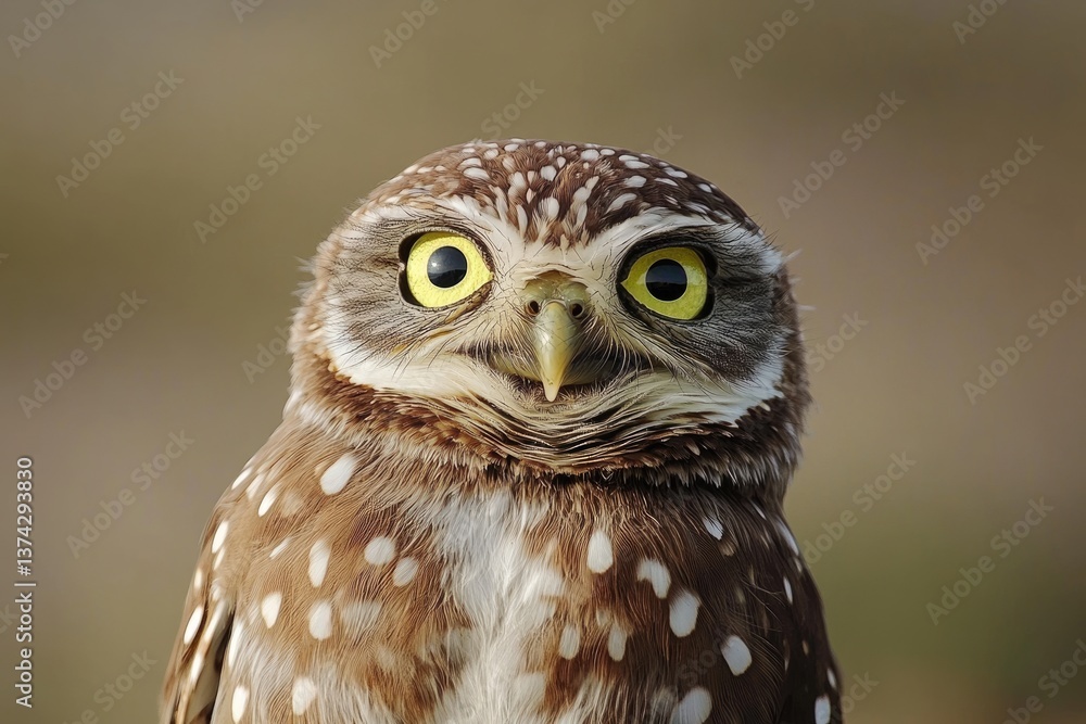 Fototapeta premium Humorous Burrowing Owl Curious, with Head Tilted Outside Its Cozy Burrow