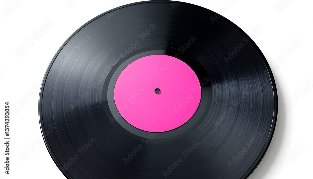 Pink Label Vinyl Record, Black Background, Music, DJ, Retro Pink Label Vinyl Record, Black Background, Music, DJ, Retro