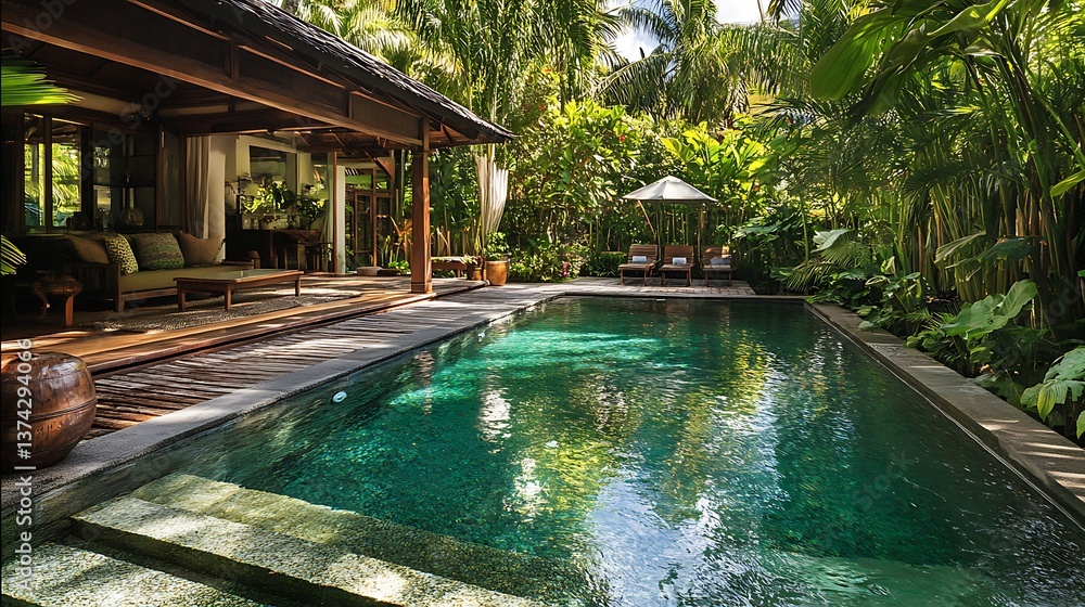 custom made wallpaper toronto digitalA backyard pool located in a tropical setting covered by a screen