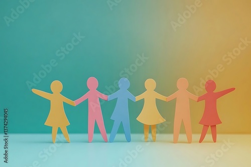 Colorful Paper People Holding Hands Teamwork Support4