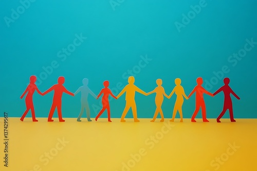 Colorful Paper People Holding Hands Teamwork Concept11