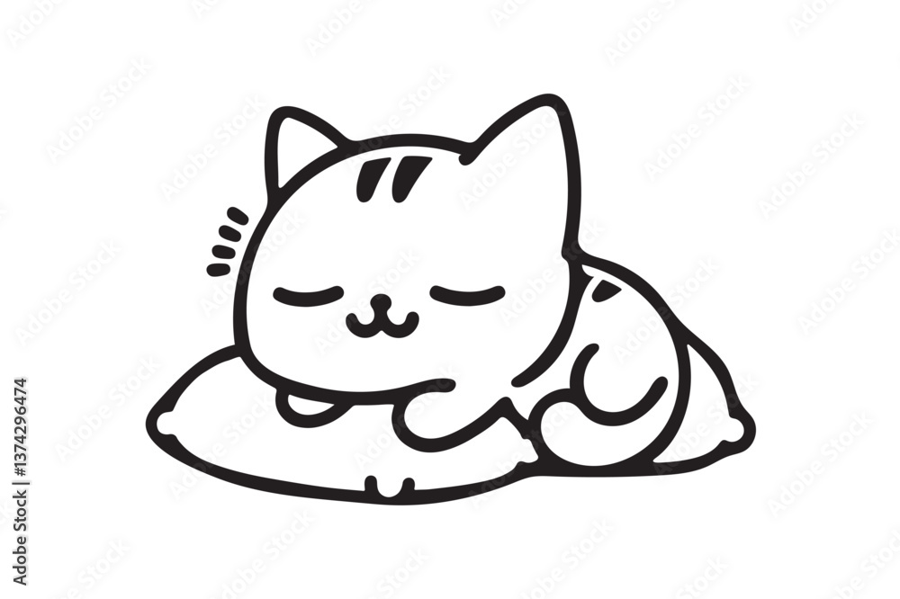 Fototapeta premium Cat sleep silhouette icon on white background.01