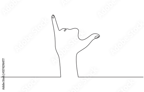 Single continuous line drawing shaka sign gesture. Hawaiian hand sign or symbol, Continuous one line drawing of shaka sign. Hang loose hand gesture of friendly intent often associated.