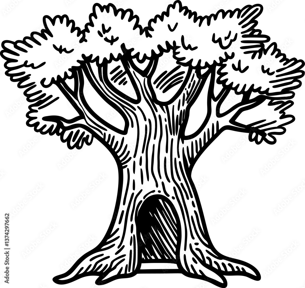 Fototapeta premium majestic tree illustration, intricate trunk design nature’s strength, stability, organic growth