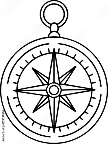 Outline compass rose design with circular frame and detailed compass points