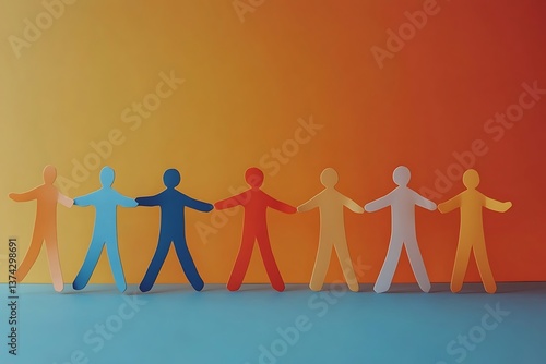 Colorful Paper People Holding Hands Teamwork46