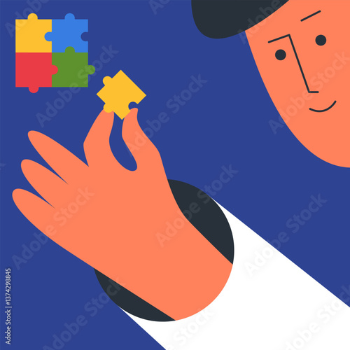Autistic psychologist with puzzle. Flat vector illustration in cartoon style.