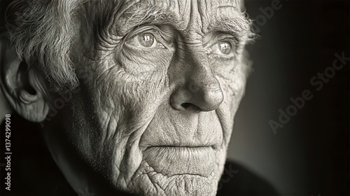 Wallpaper Mural Photorealistic portrait of an elderly man, deep wrinkles, dramatic lighting, black and white, strong contrast emphasizin Torontodigital.ca
