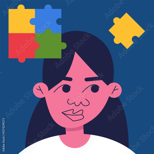 Autistic child therapy. Flat vector illustration in cartoon style.