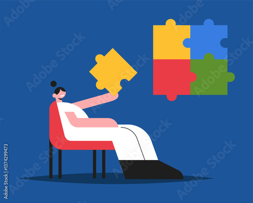 Autistic woman therapy with psychologist. Flat vector illustration in cartoon style.