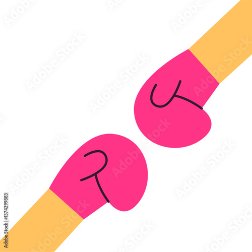 Boxing gloves for woman on hands. Flat vector illustration in cartoon style.