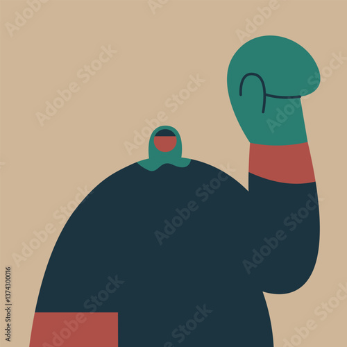 Boxing gloves woman. Muslim women boxing training. Flat vector illustration in cartoon style.
