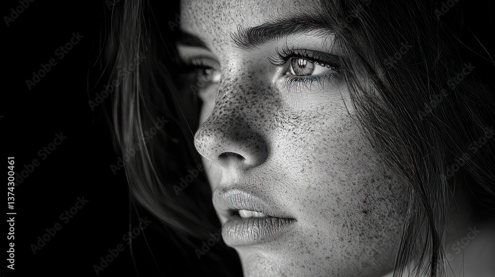 Close-up grayscale portrait of a woman Close-up grayscale portrait of a woman