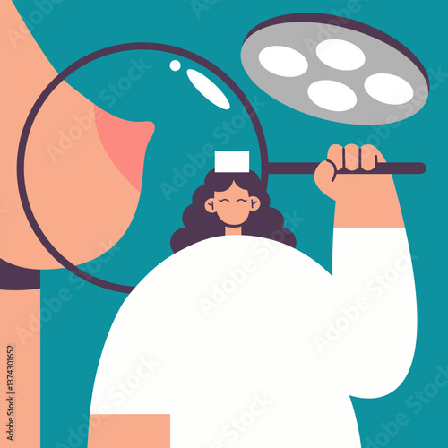 Female surgeon in operating room. Flat vector illustration in cartoon style.