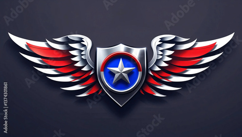 3D shield with wings and ribbon element coat of arms with wings