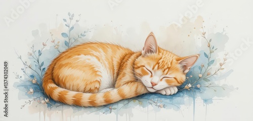  Fluid Feline A Ginger Cat s Slumber Rendered in Soft Watercolor Washes