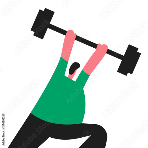 Plus size men weightlifting. Flat vector illustration in cartoon style.