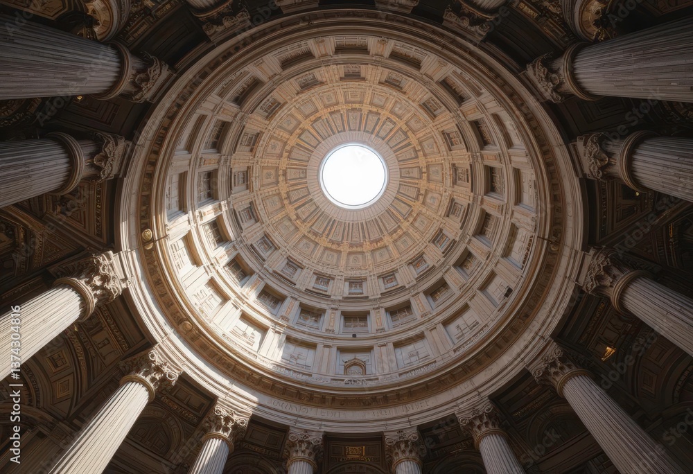 Soaring view of the Rotunda s dome, featuring intricate carvings and a circular oculus allowing light to flood the space. Soaring view of the Rotunda s dome, featuring intricate carvings and a circular oculus allowing light to flood the space.