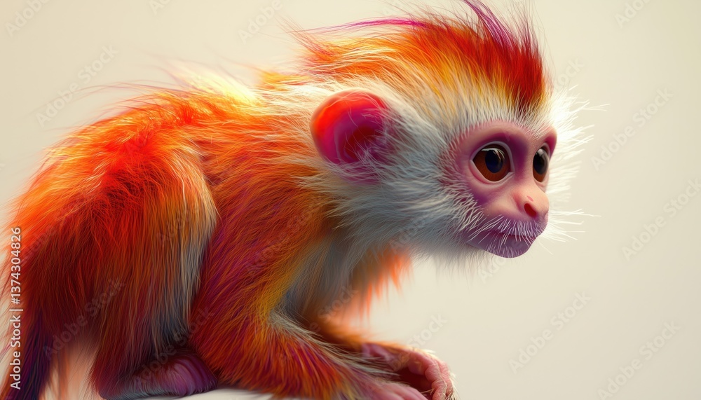 Red Monkey On White Background, Second Version: A Vibrant And Playful Illustration Featuring A Brightly Colored Primate In A Minimalist Setting. Red Monkey On White Background, Second Version: A Vibrant And Playful Illustration Featuring A Brightly Colored Primate In A Minimalist Setting.