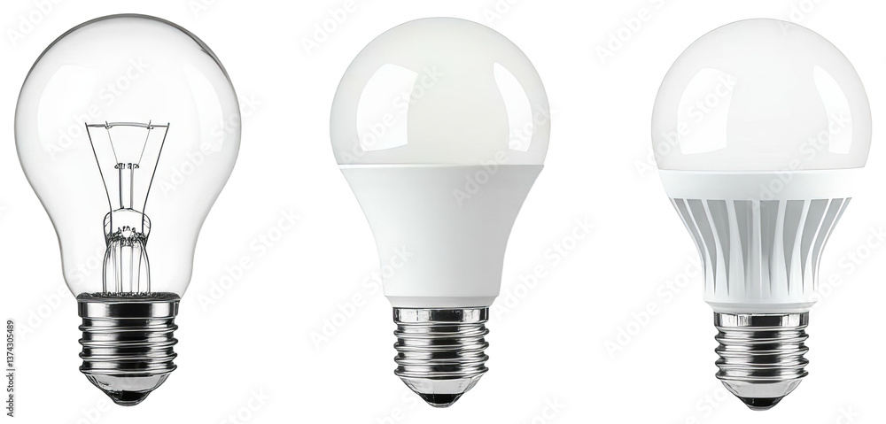 Incandescent and LED light bulb comparison, transparent background png Incandescent and LED light bulb comparison, transparent background png