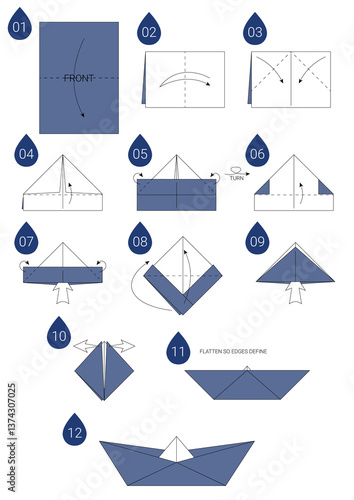 Obraz na plátně Step by step origami ship folding guide or instructions