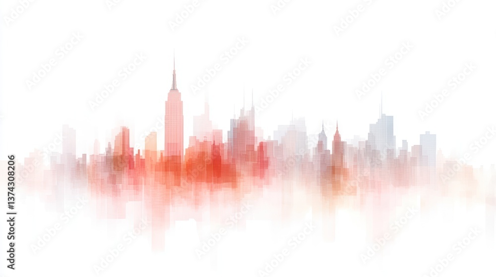 Naklejka premium Dreamy Cityscape: A Watercolor Impression of the Manhattan Skyline