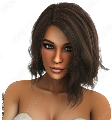 Woman with shoulder length wavy brown hair, transparent background png