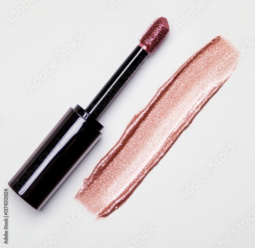 Liquid Eyeshadow Applicator with Glitter Swatch on White Background