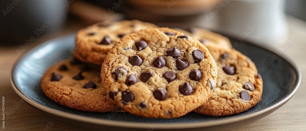 Delectable chocolate chip cookies on a plate close up shot showcasing golden brown baked dessert delicious treat sweet snack bakery item Delectable chocolate chip cookies on a plate close up shot showcasing golden brown baked dessert delicious treat sweet snack bakery item