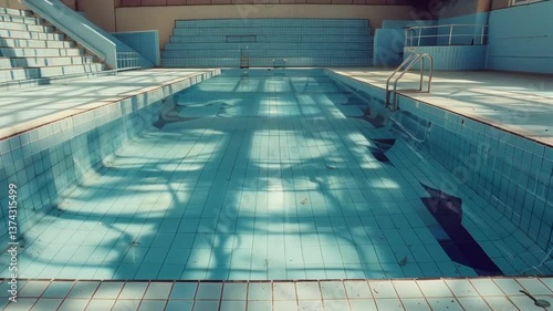 Wallpaper Mural Sunlight streams through windows onto a deserted indoor pool, highlighting the emptiness and quiet of the once-active space Torontodigital.ca
