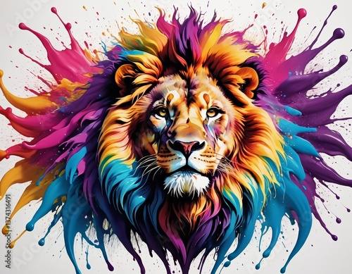 Vibrant lion emerges from a kaleidoscope of colors in a striking artwork showcasing the power of artificial intelligence and creativity Generative AI