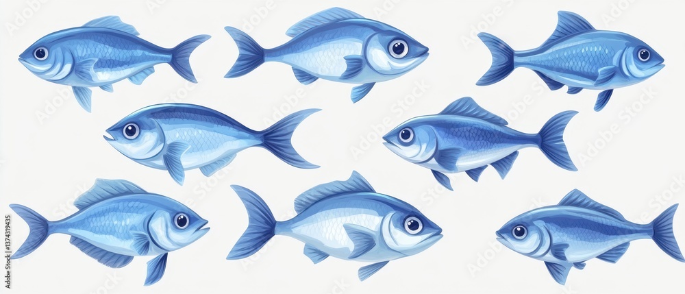 Artistic Aquatic Symphony A Collection of Blue Fish Swimming in Harmony Against a Serene Background Captivating Marine Life Artistic Aquatic Symphony A Collection of Blue Fish Swimming in Harmony Against a Serene Background Captivating Marine Life