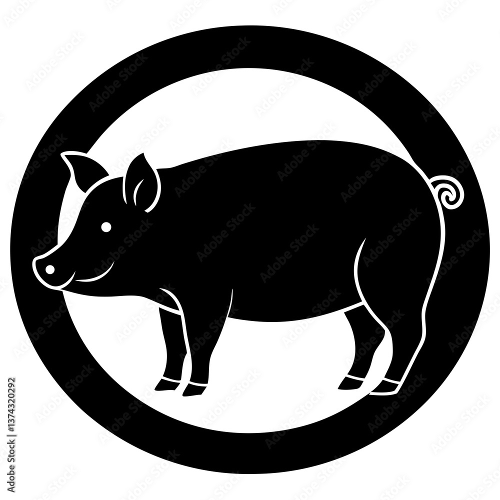 Fototapeta premium Cute pig icon vector perfect for farm, food, or animal-themed digital design projects.
