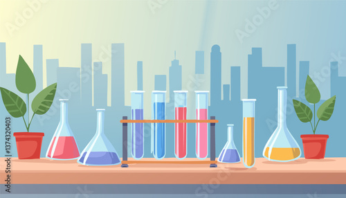 Glass laboratory chemical test tubes with liquid for analytical , medical, pharmaceutical and scientific research concept