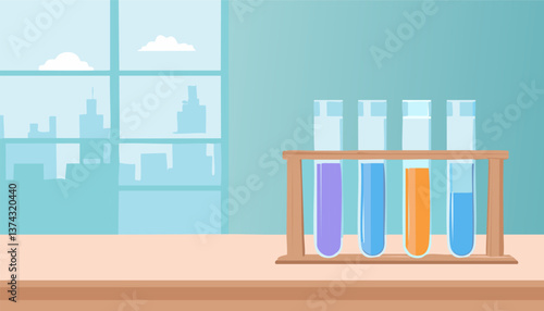 Glass laboratory chemical test tubes with liquid for analytical , medical, pharmaceutical and scientific research concept