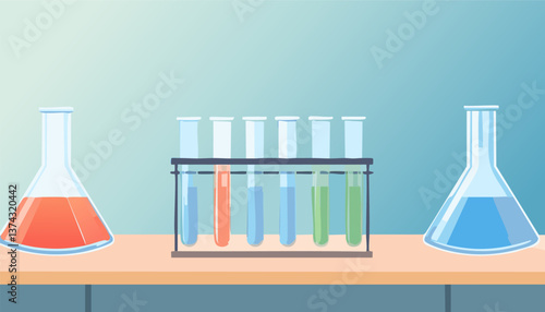Glass laboratory chemical test tubes with liquid for analytical , medical, pharmaceutical and scientific research concept