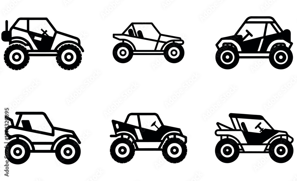 Naklejka premium Off-Road Dune Buggy Icons Vector Set