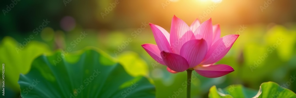 Obraz premium Vibrant close up of blooming lotus flower in sunlight, blooming, aquatic plant, nature