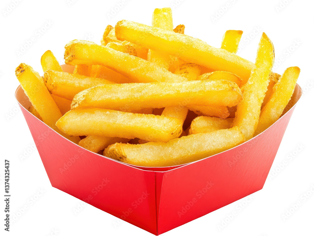 Isolated Fried Potatoes in Red Container Isolated Fried Potatoes in Red Container