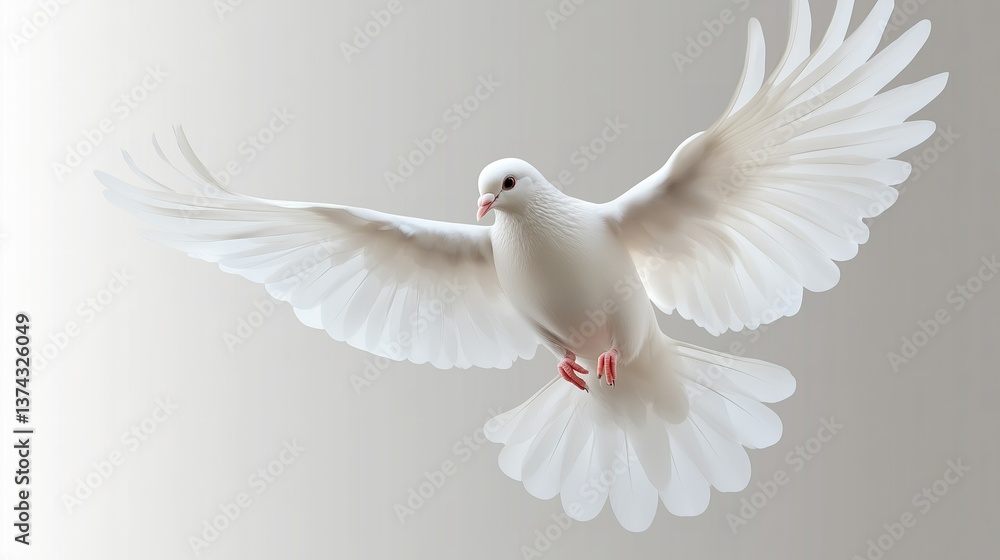 Obraz premium White Dove in Flight on a Light Background