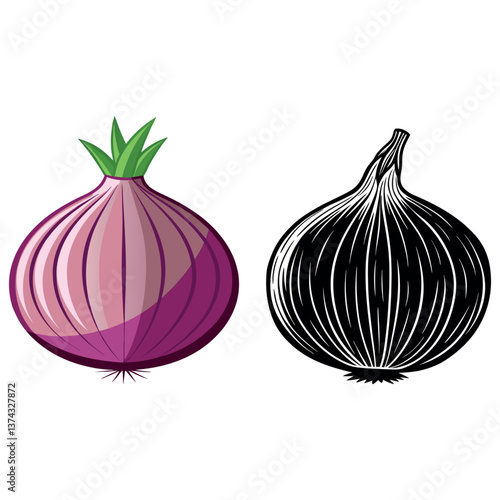 Print onion vector isolated on white background