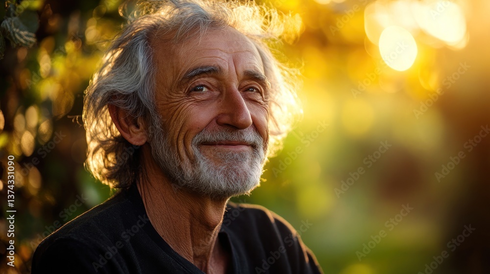 Golden Hour Portrait of a Smiling Senior Man Golden Hour Portrait of a Smiling Senior Man