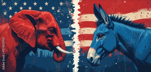  American Flag Face Off Red vs. Blue in the US Political Scene